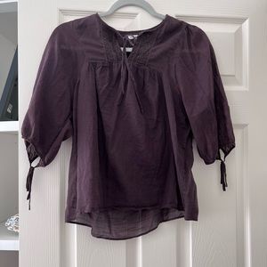 Banana Republic Linen Blouse Top 3/4 Sleeve Button Front Pleated X-Small